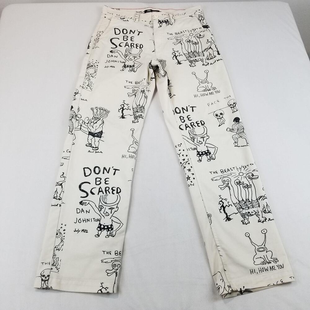 Vans Authentic Chino Mens 30 Cream Daniel Johnston Art Print Pants Loose Fit - Picture 13 of 13